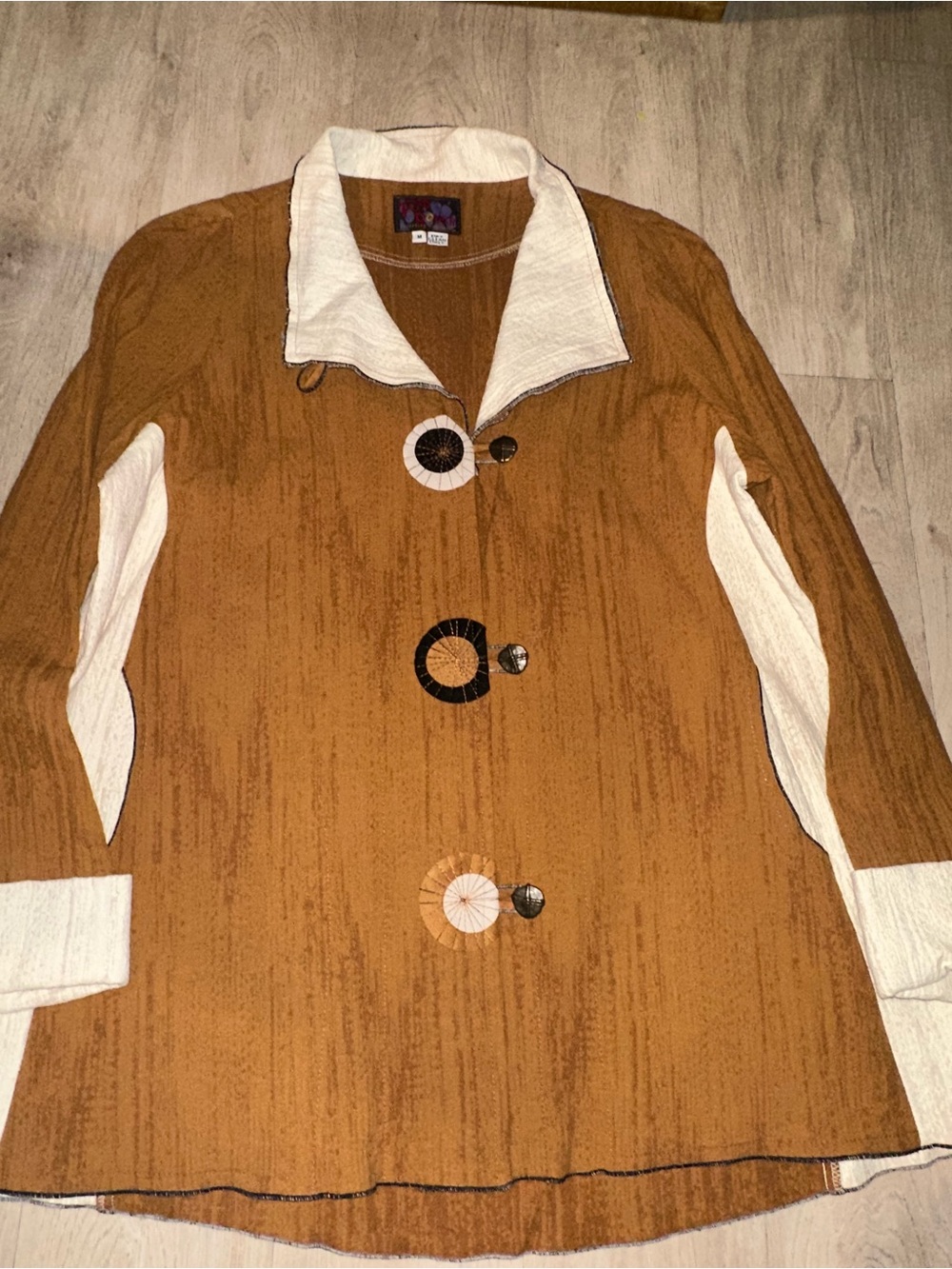Vintage Women’s Tan & Cream Contrast Button Trench Coat